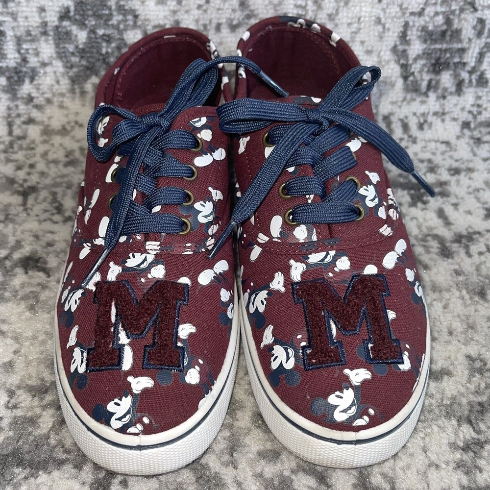 Disney Mickey Mouse Monogram Casual Sneakers Mens Size 8 Canvas Shoes Burgundy